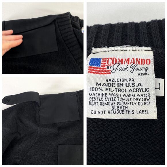 Vintage Commando Tactical Black Pullover Patched Military Sweater Sz Large - Picture 4 of 9